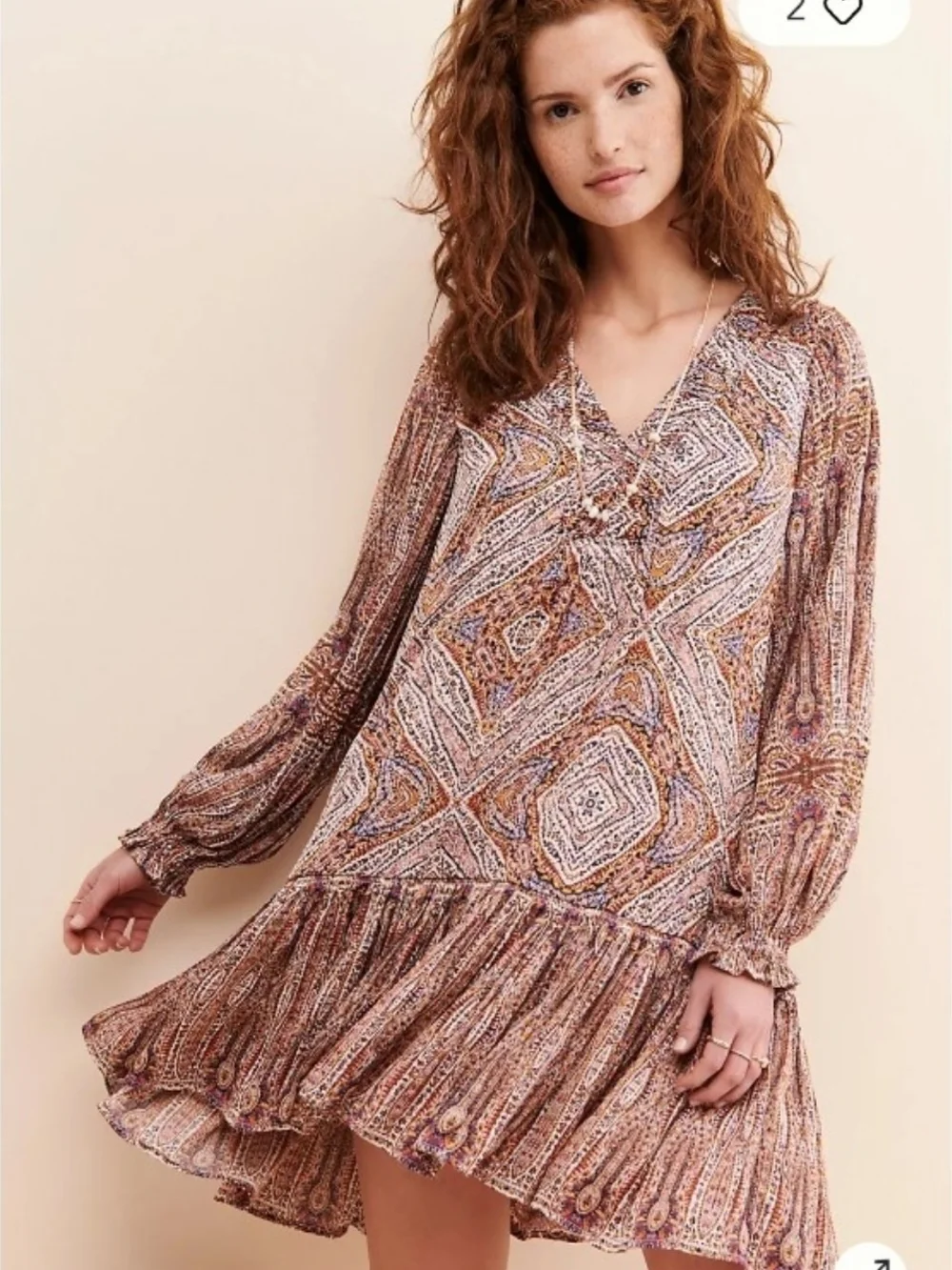 Anthropologie Sabia Flounced Tunic Dress Paisley Boho M